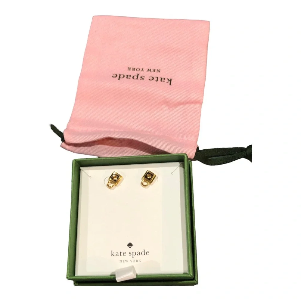 Kate Spade New York Gold Lock and Spade‎ Studs Earrings with box & dust bag new
